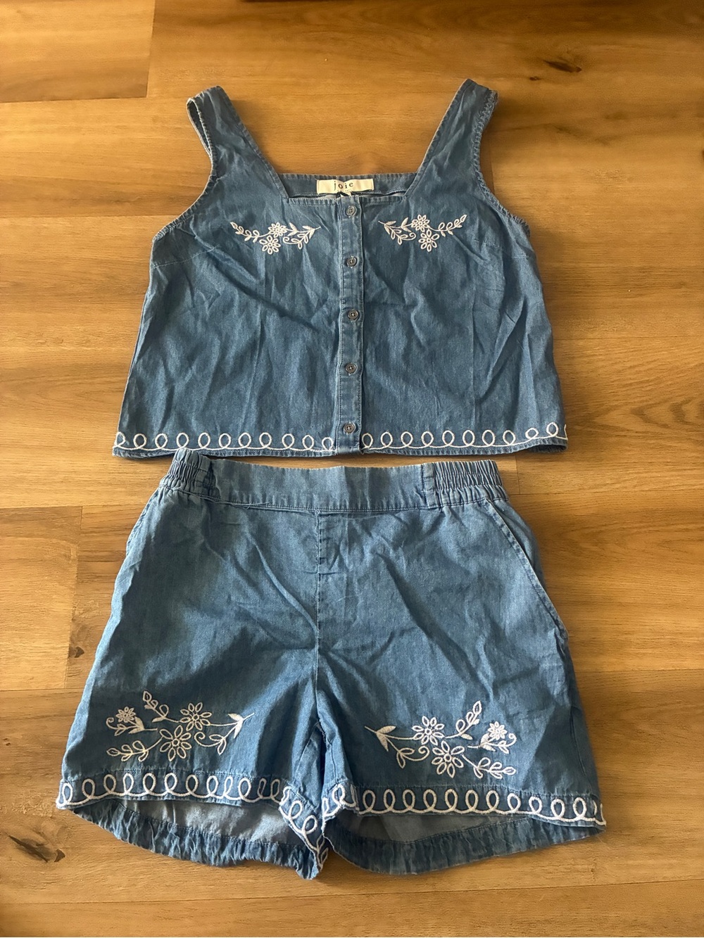 Joie NWT Embroidered Chambray Denim Top & Shorts Matching Set S/XS